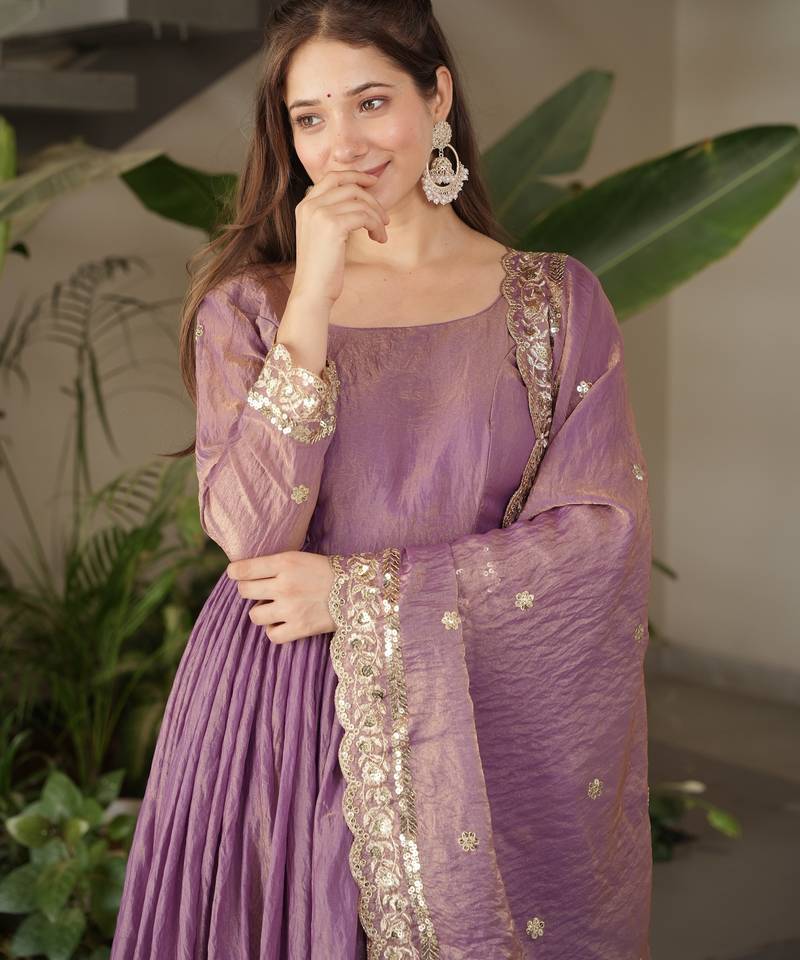 Onion Fendy Silk Wedding Wear embroideyr Work Long Gown