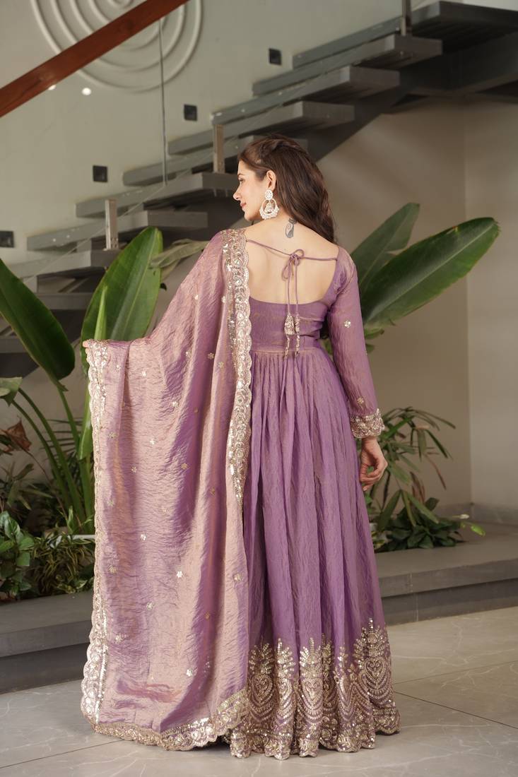 Onion Fendy Silk Wedding Wear embroideyr Work Long Gown