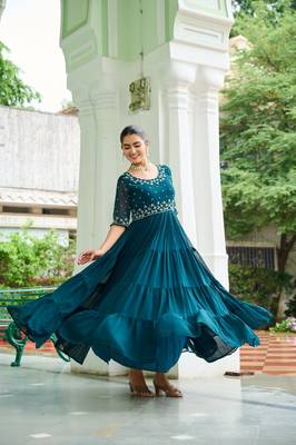 Rama Faux Georgette Hand Embroidery Work Party Wear Gown 1