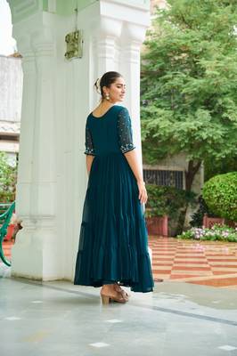 Rama Faux Georgette Hand Embroidery Work Party Wear Gown 2