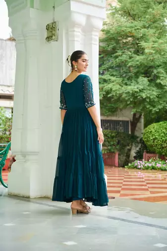 Rama Faux Georgette Hand Embroidery Work Party Wear Gown