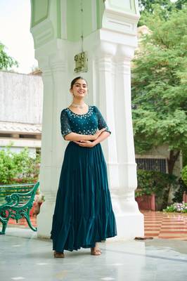 Rama Faux Georgette Hand Embroidery Work Party Wear Gown 3
