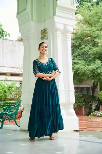 Rama Faux Georgette Hand Embroidery Work Party Wear Gown