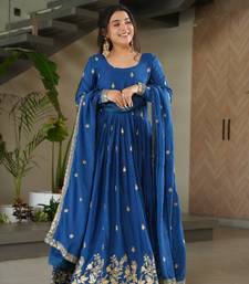 Blue Chinnon Silk Party Wear Long Gown