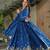 Blue Color Chinnon Silk Party Wear Long Gown