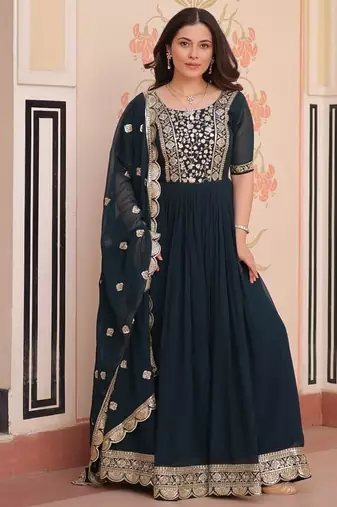 Rama Color Faux Georgette Embroidery Work Wedding Wear Long Gown