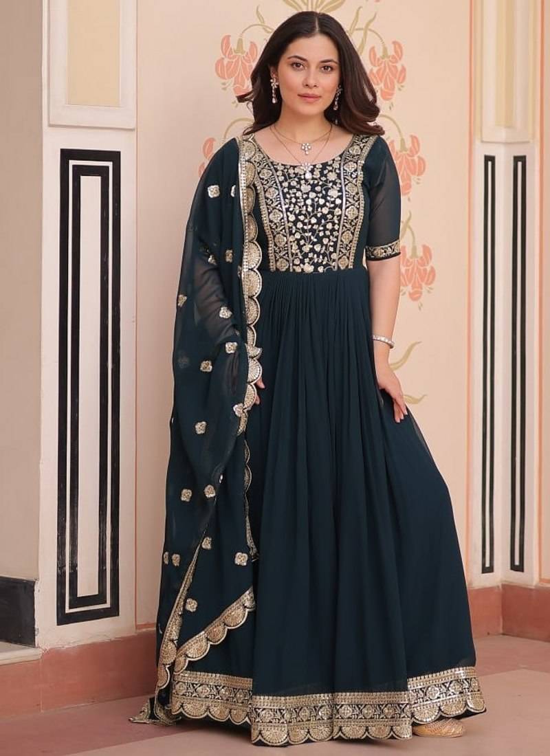 Rama Color Faux Georgette Embroidery Work Wedding Wear Long Gown