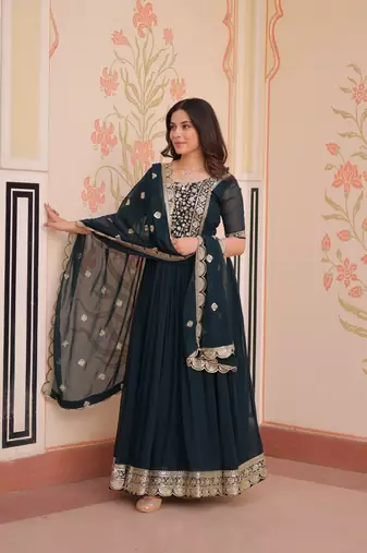 Rama Faux Georgette Embroidery Work Wedding Wear Long Gown