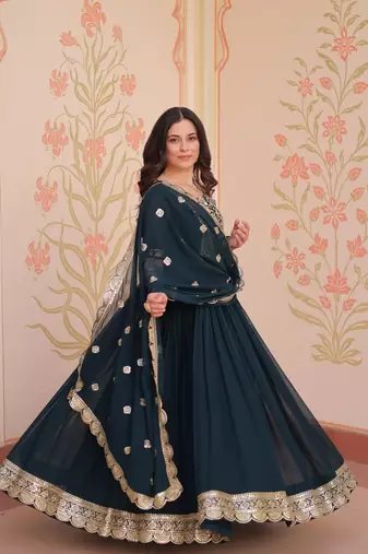Rama Faux Georgette Embroidery Work Wedding Wear Long Gown