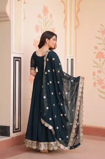 Rama Faux Georgette Embroidery Work Wedding Wear Long Gown