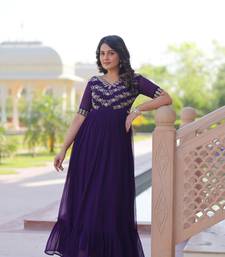 Purple Faux georgette Party Wear Hand Embroidery Work Long Gown