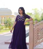 Purple Color Faux georgette Party Wear Hand Embroidery Work Long Gown