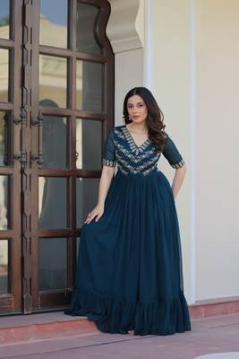 Rama Faux georgette Party Wear Hand Embroidery Work Long Gown 1