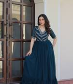 Rama Faux georgette Party Wear Hand Embroidery Work Long Gown