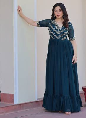Rama Faux georgette Party Wear Hand Embroidery Work Long Gown 2