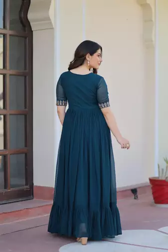 Rama Faux georgette Party Wear Hand Embroidery Work Long Gown