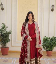 Maroon Faux Georgette Wedding Wear Long Gown
