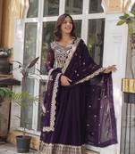 Wine Faux Georgette Wedding Wear Long Gown