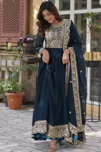 Rama Faux Georgette Wedding Wear Long Gown