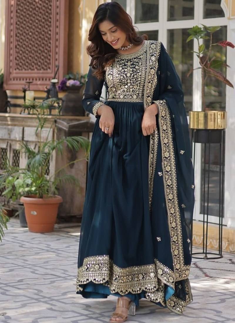 Rama Faux Georgette Wedding Wear Long Gown