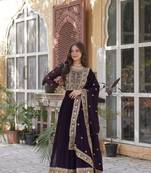 Wine Faux Georgette Wedding Wear Long Gown