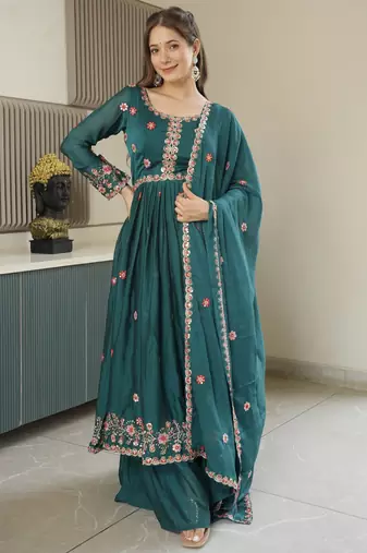 Rama Crush Silk Wedding Wear Sharara Set