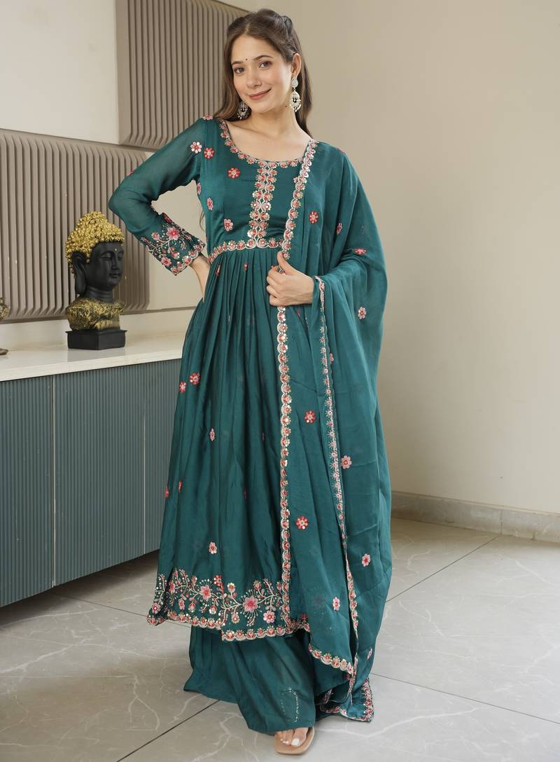 Rama Crush Silk Wedding Wear Sharara Set