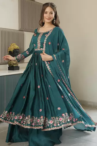 Rama Crush Silk Wedding wear Sharara Set