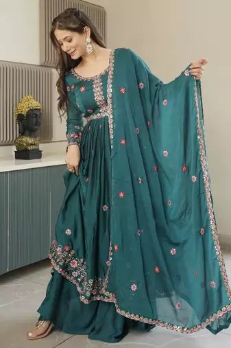Rama Crush Silk Wedding wear Sharara Set