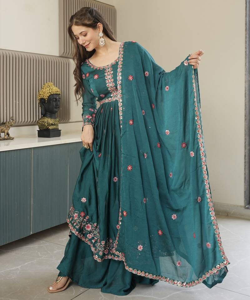 Rama Crush Silk Wedding Wear Sharara Set