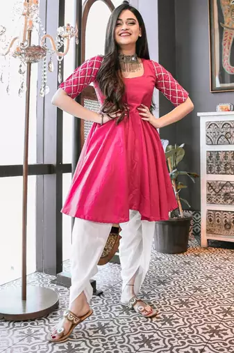 Purple Cotton Kurta and Dhoti Set