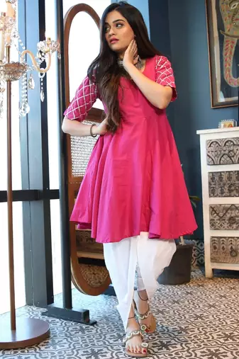 Purple Cotton Kurta and Dhoti Set