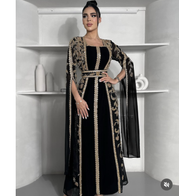  Black Embroidered Designer Stitched Kaftan | Premium Georgette Party Wear Dress for Women 1
