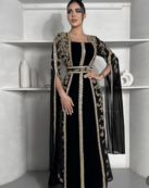  Black Embroidered Designer Stitched Kaftan | Premium Georgette Party Wear Dress for Women