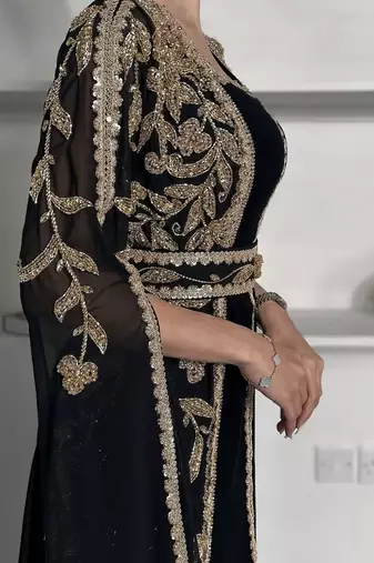  Black Embroidered Designer Stitched Kaftan | Premium Georgette Party Wear Dress for Women