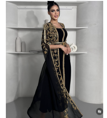  Black Embroidered Designer Stitched Kaftan | Premium Georgette Party Wear Dress for Women 3