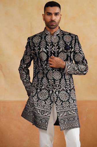 black zari and sequins embroidered indowestern