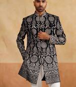 black zari and sequins embroidered indowestern