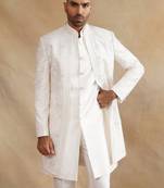 Ivory thread and sequins embroidered indowestern for men