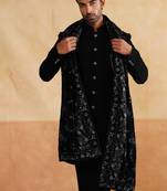 Plain black indowestern with stole