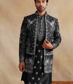 Black thread and sequins embroidered indowestern