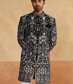 Black thread and swarovski embroidered indowestern