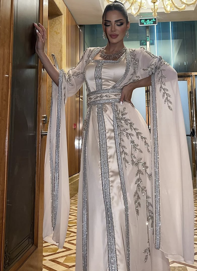  Silver Embroidered Stitched Kaftan DressParty Wear Georgette Kaftan for Women