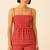 Women red gingham printed cotton linen peplum strap top with elastic waist shorts co-ord set