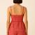 Women red gingham printed cotton linen peplum strap top with elastic waist shorts co-ord set