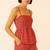 Women red gingham printed cotton linen peplum strap top with elastic waist shorts co-ord set