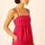 Women pink and red stripes printed cotton linen peplum strap top with elastic waist shorts co-ord set