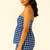 Women blue gingham printed cotton linen peplum strap top with elastic waist shorts co-ord set