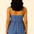 Women blue gingham printed cotton linen peplum strap top with elastic waist shorts co-ord set