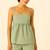 Women green striped 100% cotton peplum strap top with elastic waist shorts co-ord set